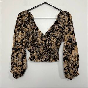 Free People east to west smocked top Black and Gold Floral small